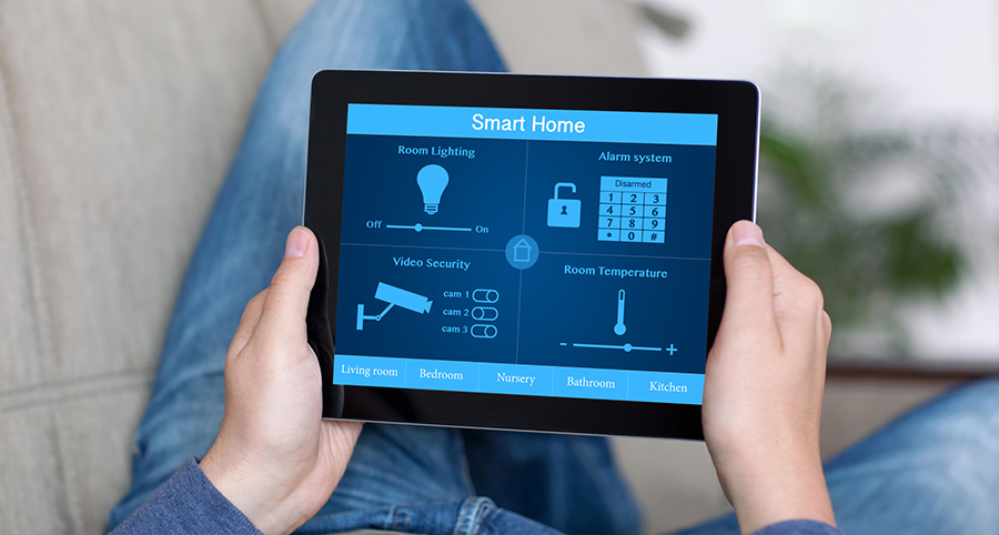 The ability to access and control security components from a mobile device is one of the top smart home trends in Muncie. Close-up of smart home security app.